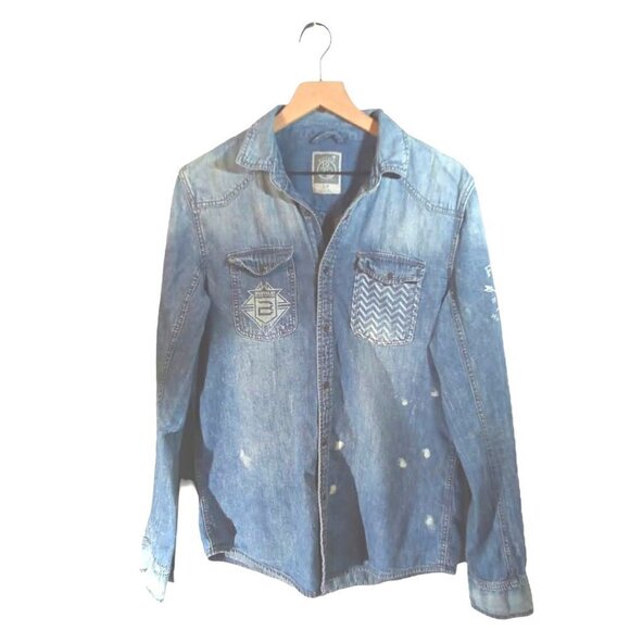 Buffalo David Bitton Freedom Distressed Denim Shirt Size S - Picture 1 of 4